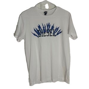 DIESEL Industry T-Shirt Mega Print White‎ Blue Mens Size Large (0332)